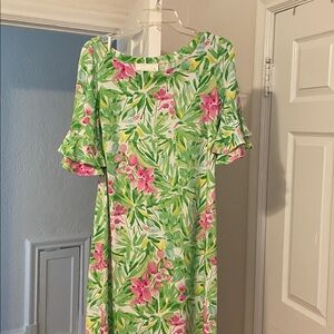 Pappagallo Erika Dress Size Medium Ruffle Sleeve Tropical Floral Print
